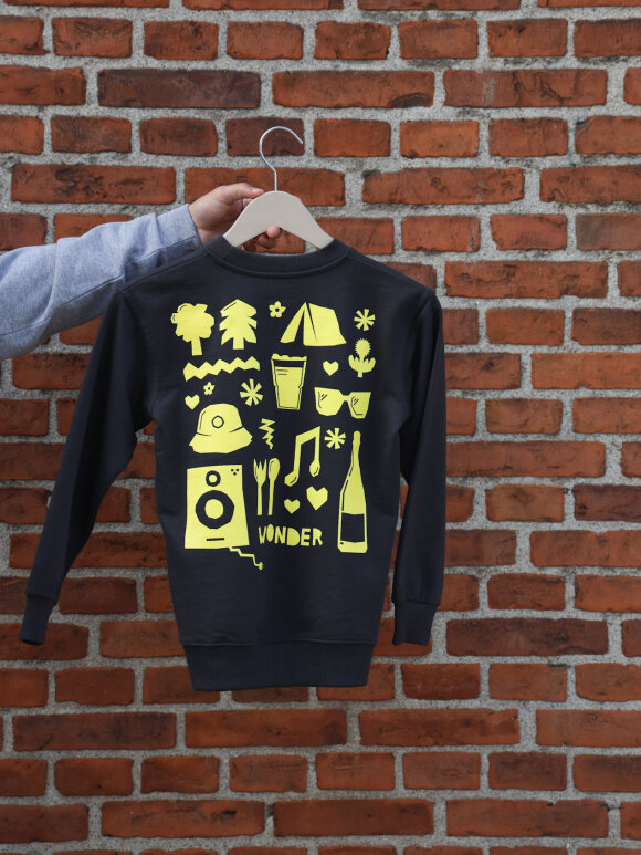 Wonderfestiwall - Charcoal Sweat m. gul print Wonderfestiwall - Charcoal Sweat m. gul print