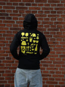 Wonderfestiwall - Sort Zip Hoodie m. gul print Wonderfestiwall - Sort Zip Hoodie m. gul print
